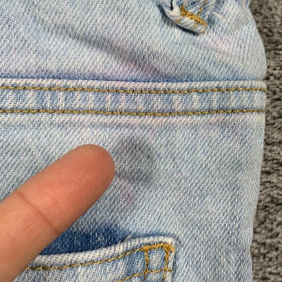 Overall Shorts Womens Medium Blue Denim Jeans Rainbow Details Festival Casual - Picture 15 of 15